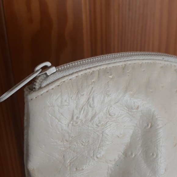 Cream Ostrich Leather Clutch Purse Small Evening Handbag Vintage Inspired 7x6 - Picture 4 of 5